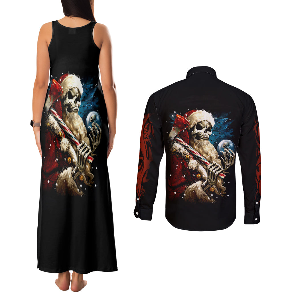 Skeleton Santa Claus Couples Matching Tank Maxi Dress and Long Sleeve Button Shirt Santa Claus Is Coming To Town - Wonder Print Shop