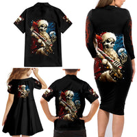 Skeleton Santa Claus Family Matching Long Sleeve Bodycon Dress and Hawaiian Shirt Santa Claus Is Coming To Town - Wonder Print Shop