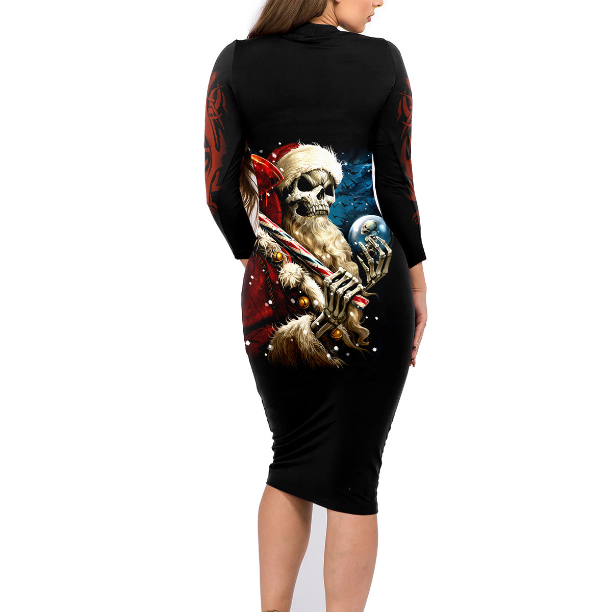 Skeleton Santa Claus Family Matching Long Sleeve Bodycon Dress and Hawaiian Shirt Santa Claus Is Coming To Town - Wonder Print Shop