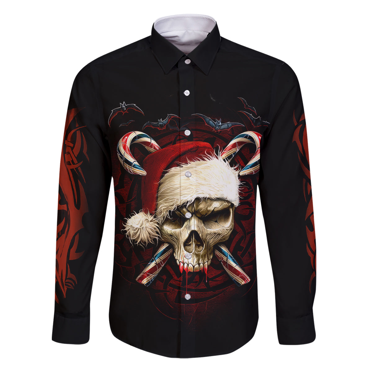 Skeleton Santa Claus Family Matching Off Shoulder Long Sleeve Dress and Hawaiian Shirt Santa Claus Is Coming To Town - Wonder Print Shop