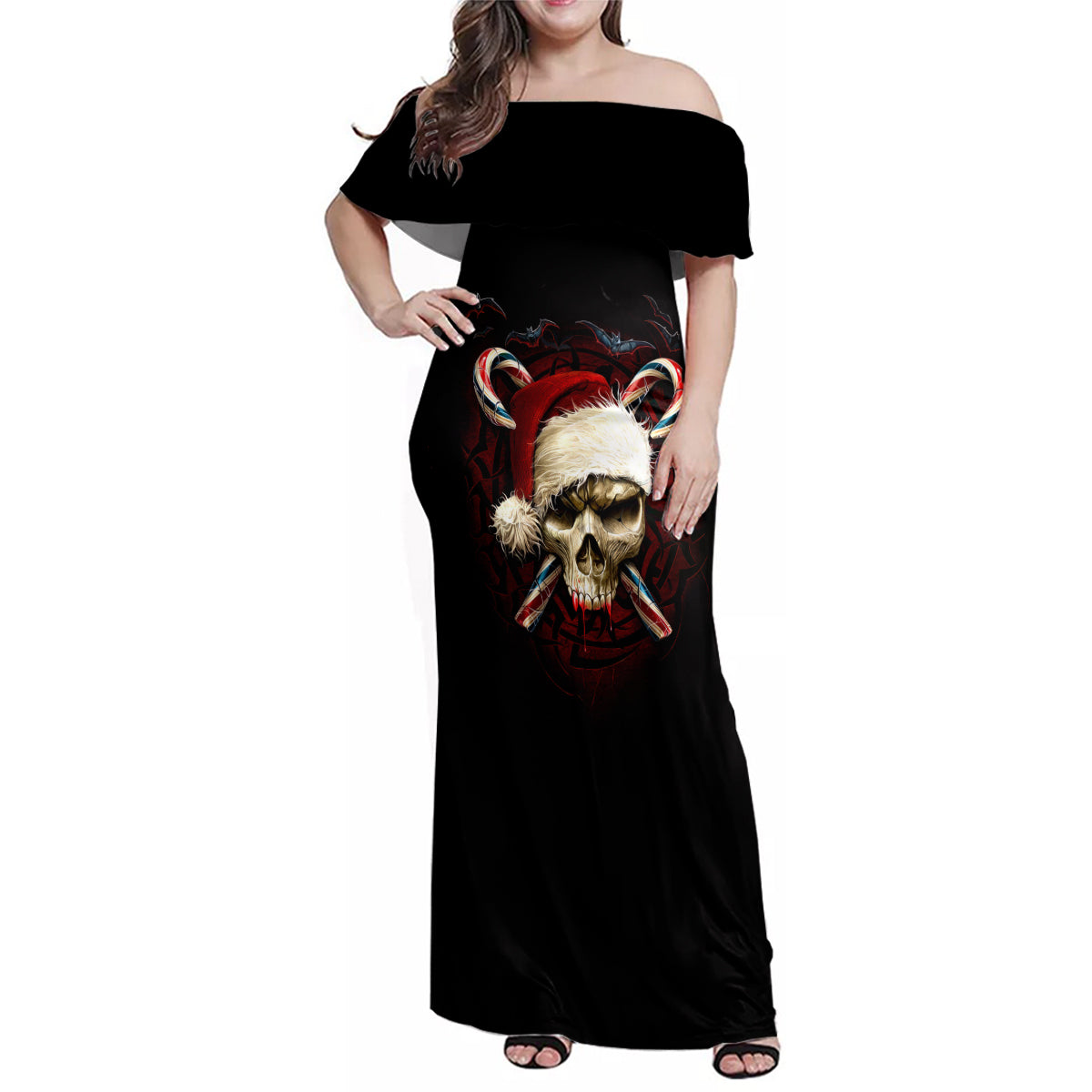 Skeleton Santa Claus Family Matching Off Shoulder Maxi Dress and Hawaiian Shirt Santa Claus Is Coming To Town - Wonder Print Shop