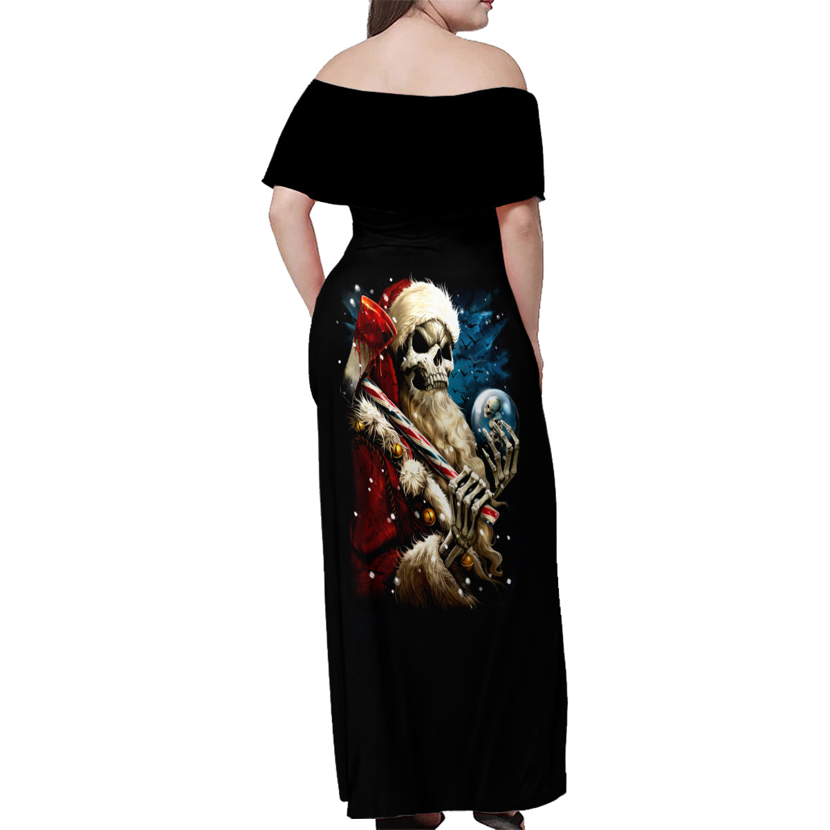 Skeleton Santa Claus Family Matching Off Shoulder Maxi Dress and Hawaiian Shirt Santa Claus Is Coming To Town - Wonder Print Shop