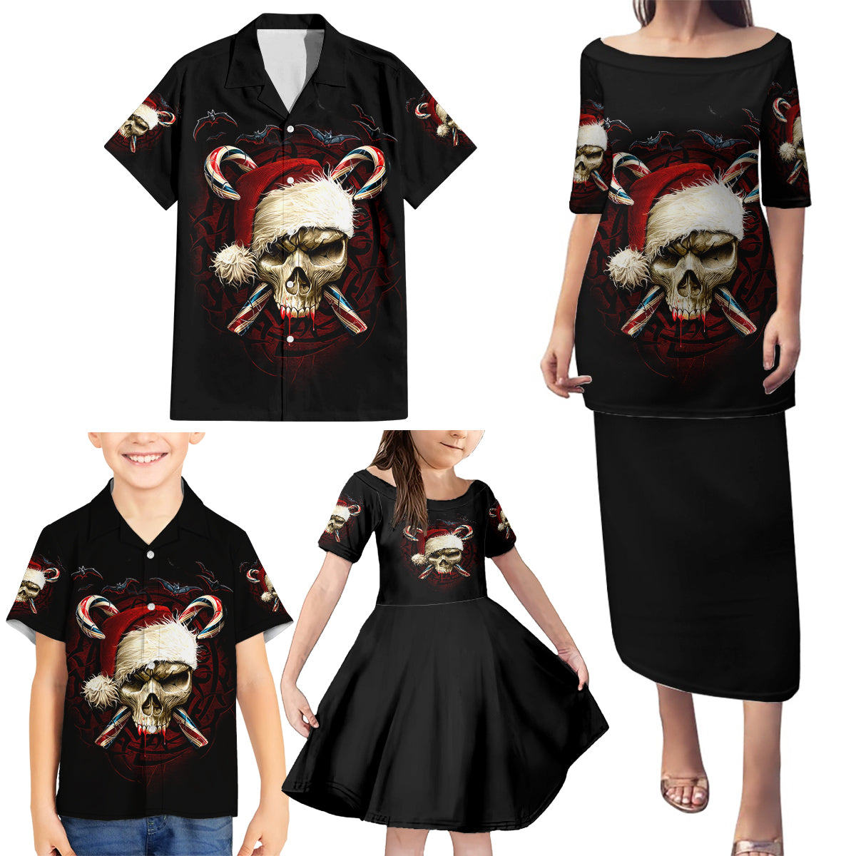 Skeleton Santa Claus Family Matching Puletasi Dress and Hawaiian Shirt Santa Claus Is Coming To Town - Wonder Print Shop