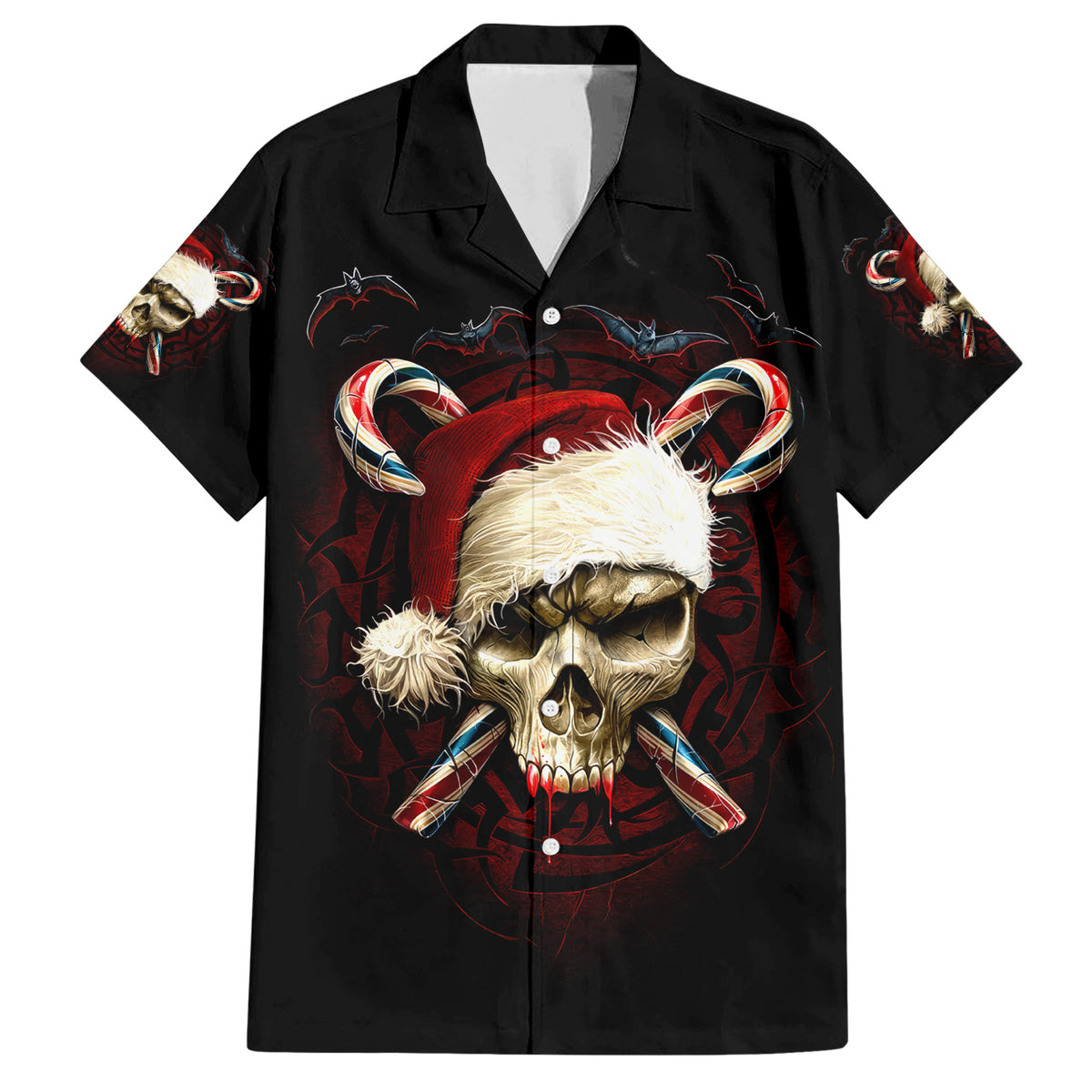 Skeleton Santa Claus Family Matching Short Sleeve Bodycon Dress and Hawaiian Shirt Santa Claus Is Coming To Town - Wonder Print Shop