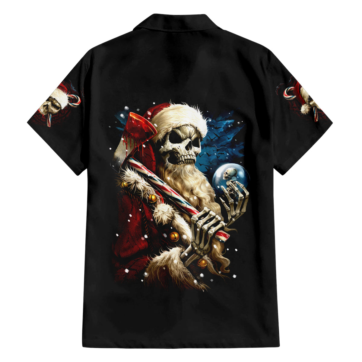 Skeleton Santa Claus Family Matching Short Sleeve Bodycon Dress and Hawaiian Shirt Santa Claus Is Coming To Town - Wonder Print Shop