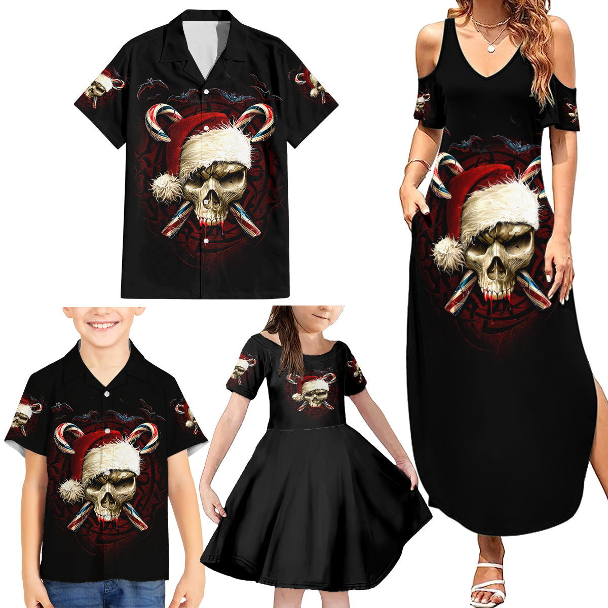 Skeleton Santa Claus Family Matching Summer Maxi Dress and Hawaiian Shirt Santa Claus Is Coming To Town - Wonder Print Shop