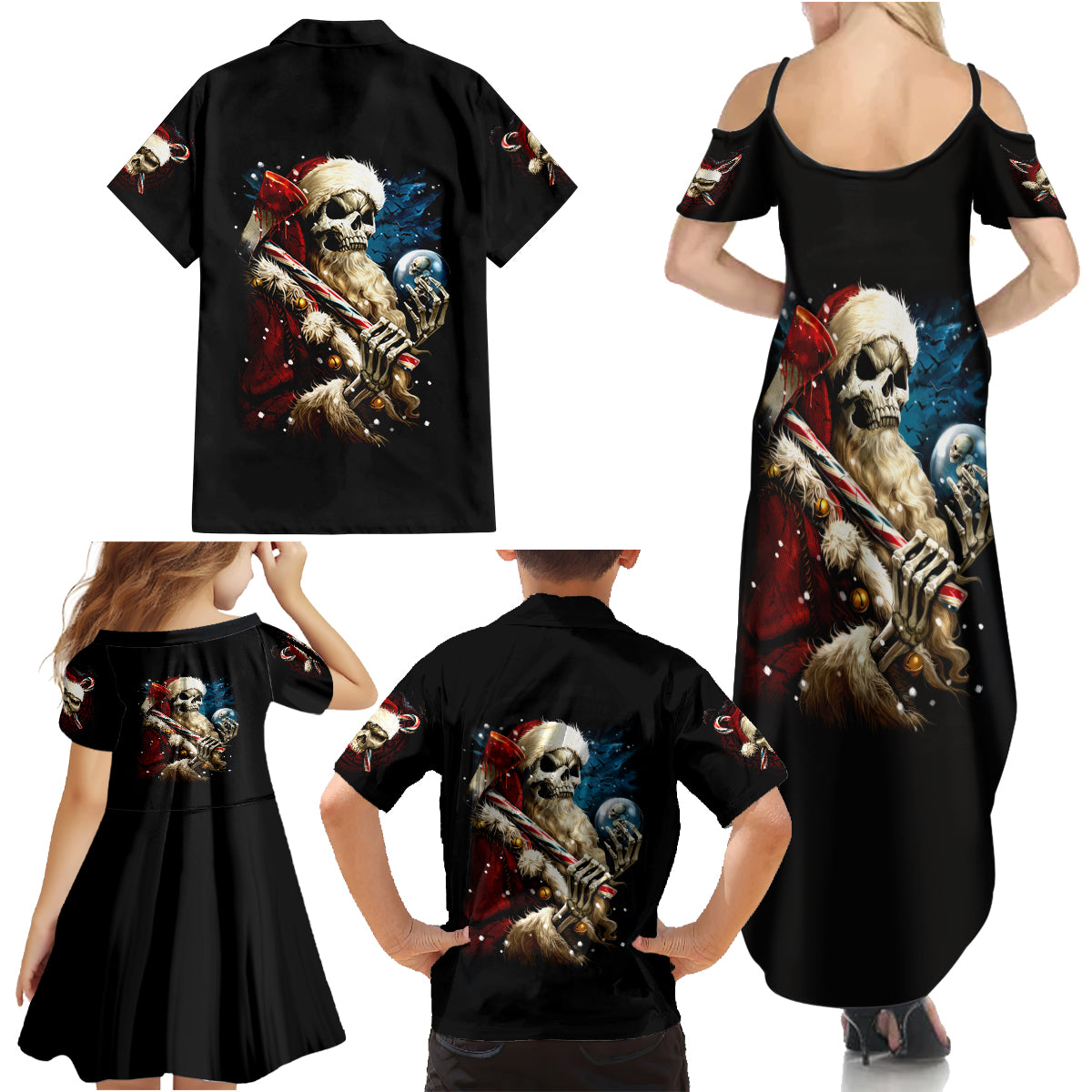 Skeleton Santa Claus Family Matching Summer Maxi Dress and Hawaiian Shirt Santa Claus Is Coming To Town - Wonder Print Shop