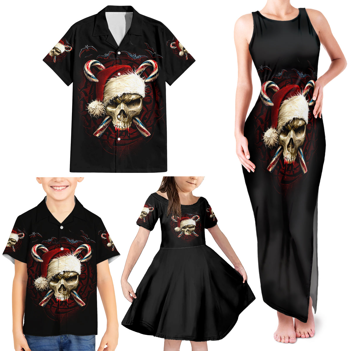 Skeleton Santa Claus Family Matching Tank Maxi Dress and Hawaiian Shirt Santa Claus Is Coming To Town - Wonder Print Shop