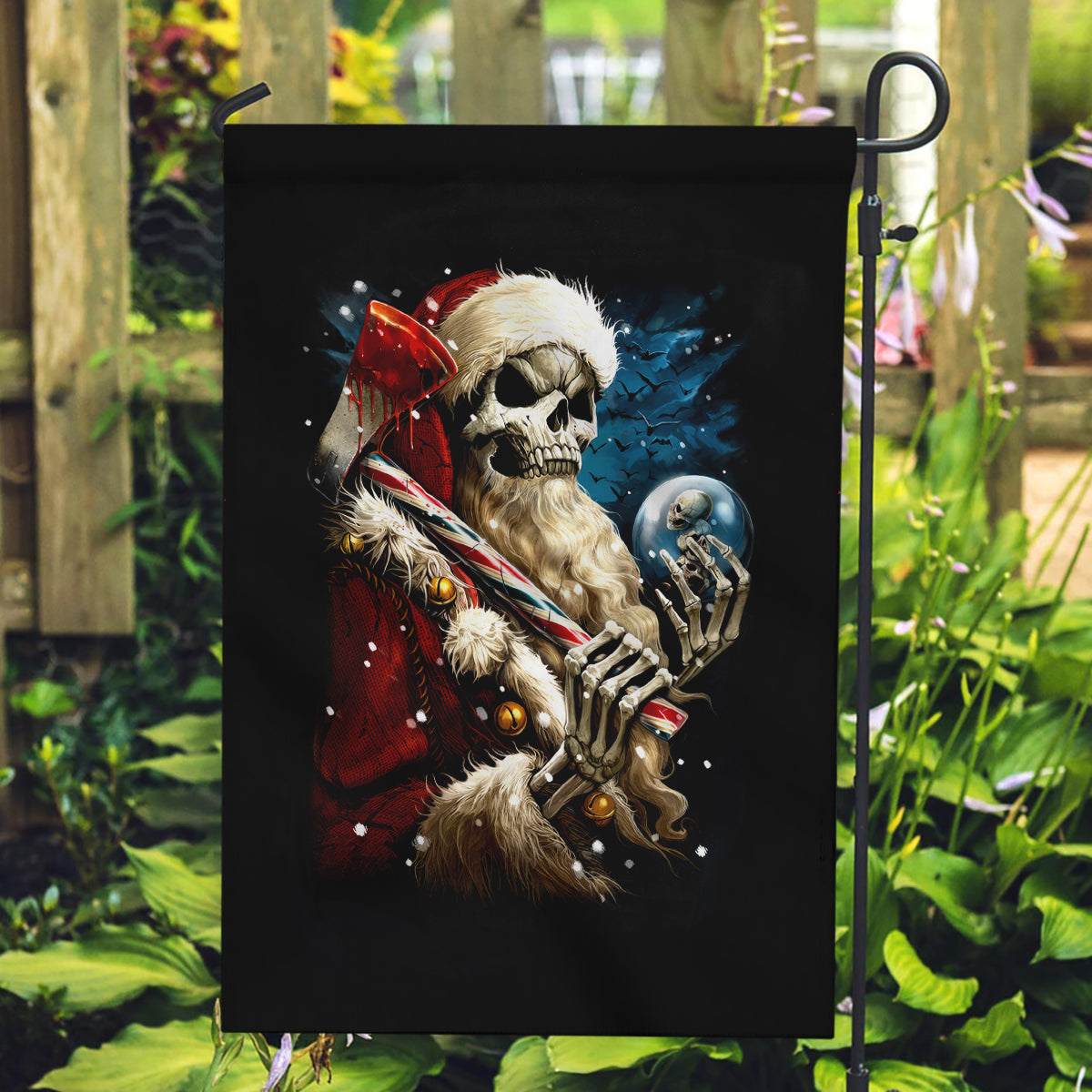 Skeleton Santa Claus Garden Flag Santa Claus Is Coming To Town - Wonder Print Shop