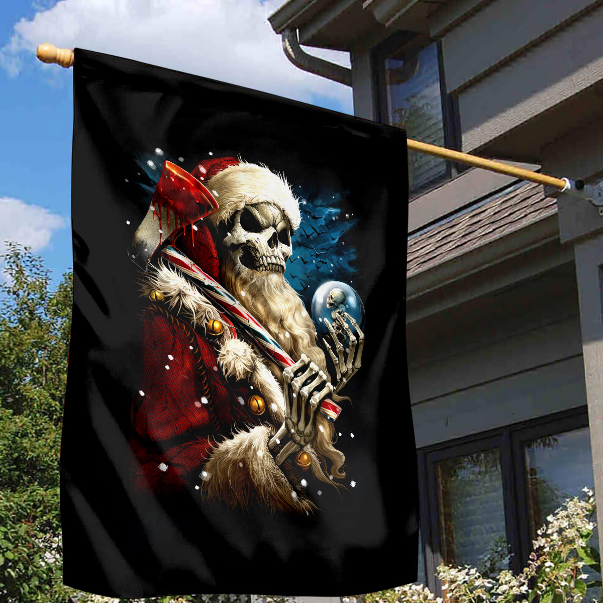 Skeleton Santa Claus Garden Flag Santa Claus Is Coming To Town - Wonder Print Shop