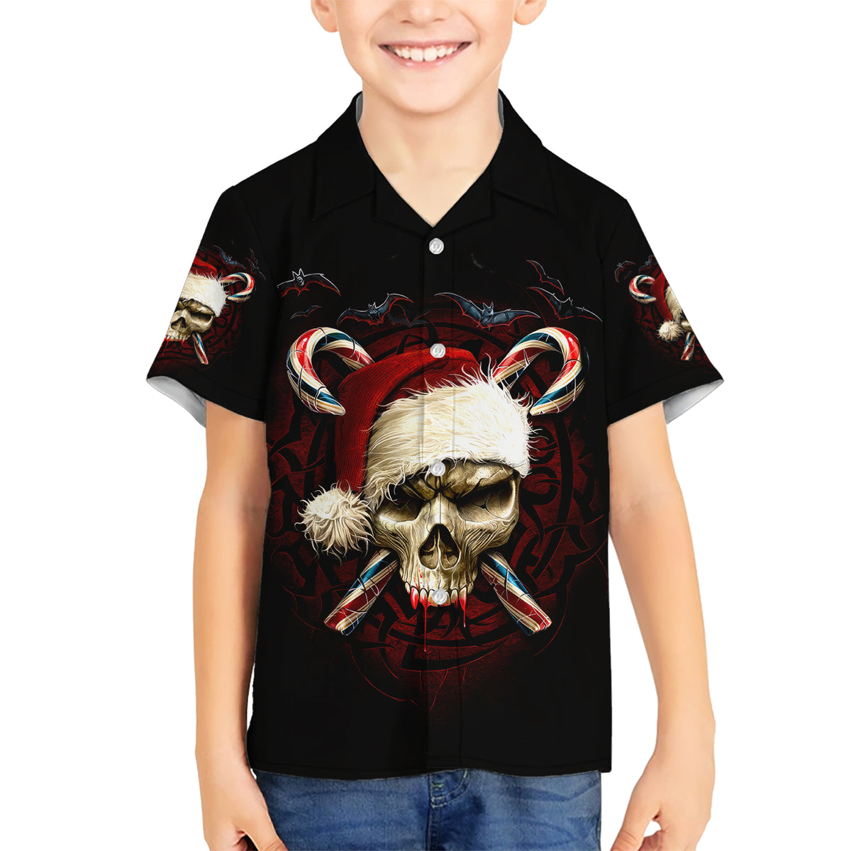 Skeleton Santa Claus Kid Hawaiian Shirt Santa Claus Is Coming To Town - Wonder Print Shop