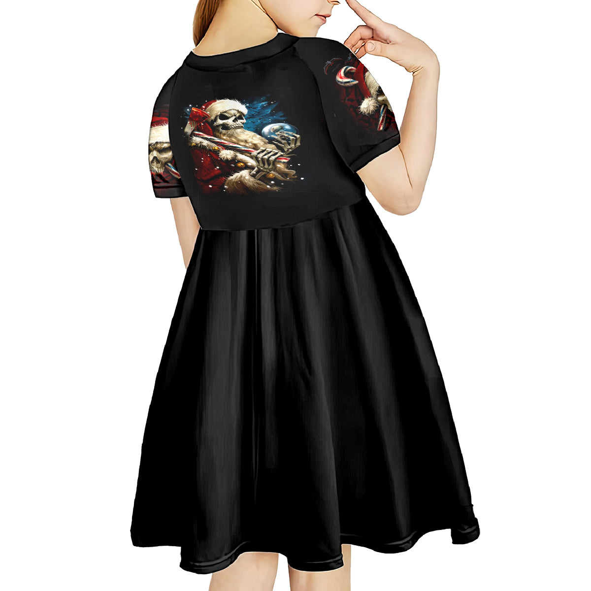 Skeleton Santa Claus Kid Short Sleeve Dress Santa Claus Is Coming To Town - Wonder Print Shop