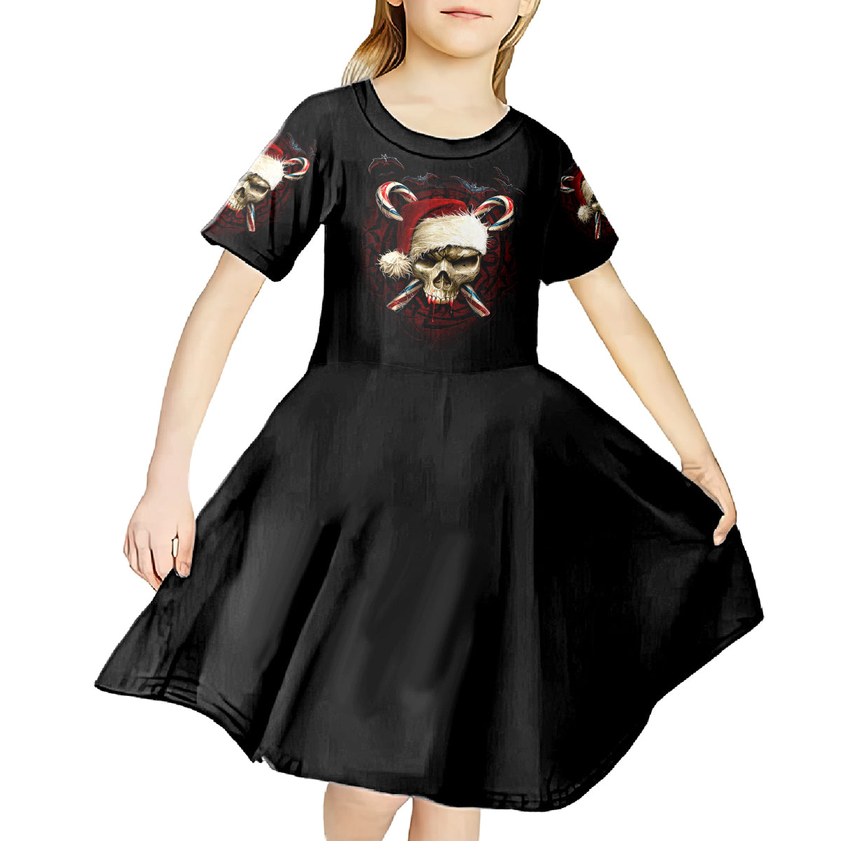 Skeleton Santa Claus Kid Short Sleeve Dress Santa Claus Is Coming To Town - Wonder Print Shop