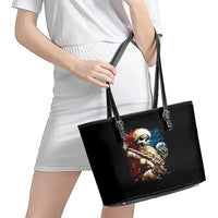 Skeleton Santa Claus Leather Tote Bag Santa Claus Is Coming To Town - Wonder Print Shop