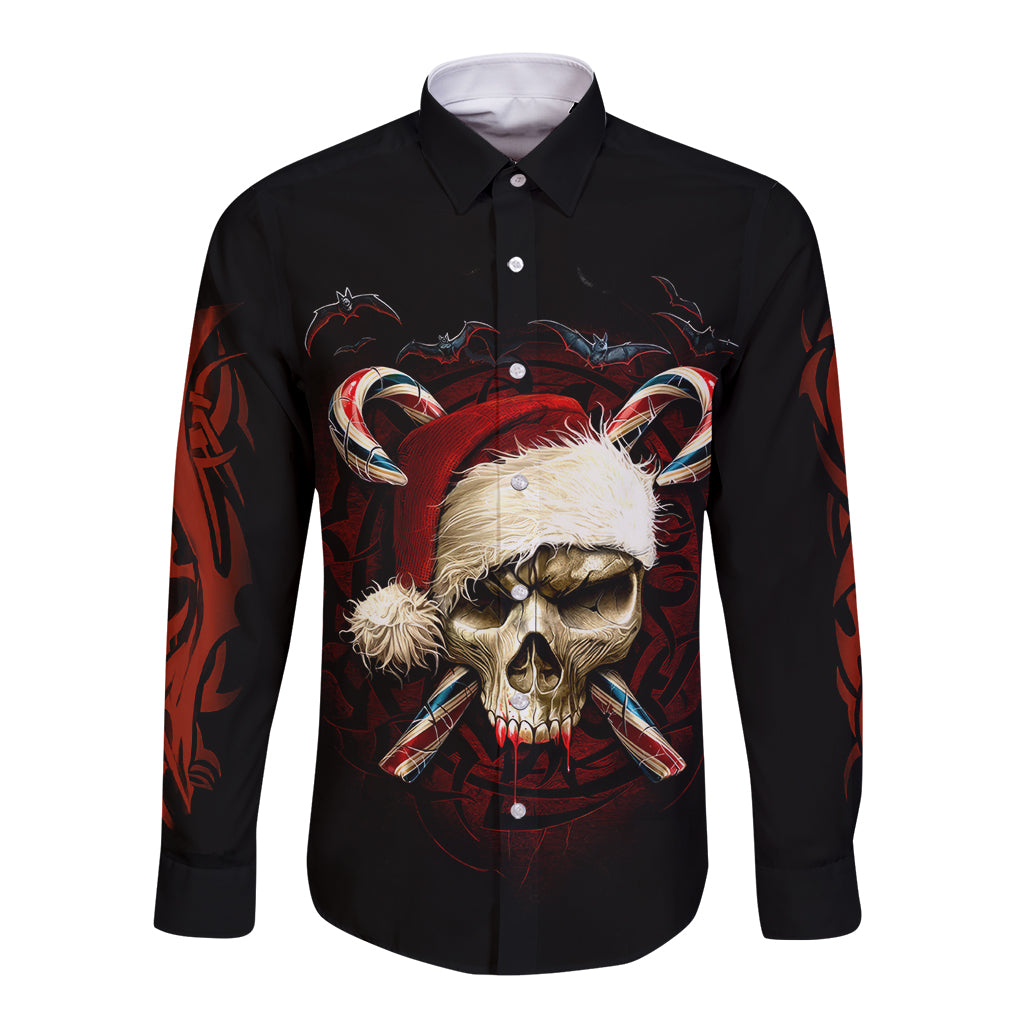 Skeleton Santa Claus Long Sleeve Button Shirt Santa Claus Is Coming To Town - Wonder Print Shop