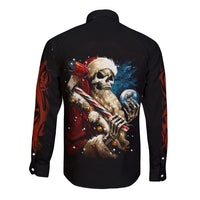 Skeleton Santa Claus Long Sleeve Button Shirt Santa Claus Is Coming To Town - Wonder Print Shop
