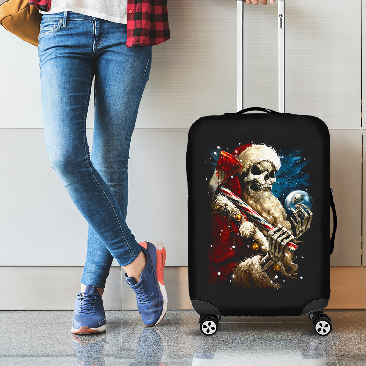 Skeleton Santa Claus Luggage Cover Santa Claus Is Coming To Town - Wonder Print Shop