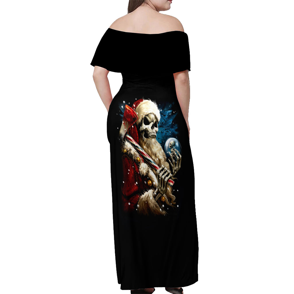 Skeleton Santa Claus Off Shoulder Maxi Dress Santa Claus Is Coming To Town - Wonder Print Shop