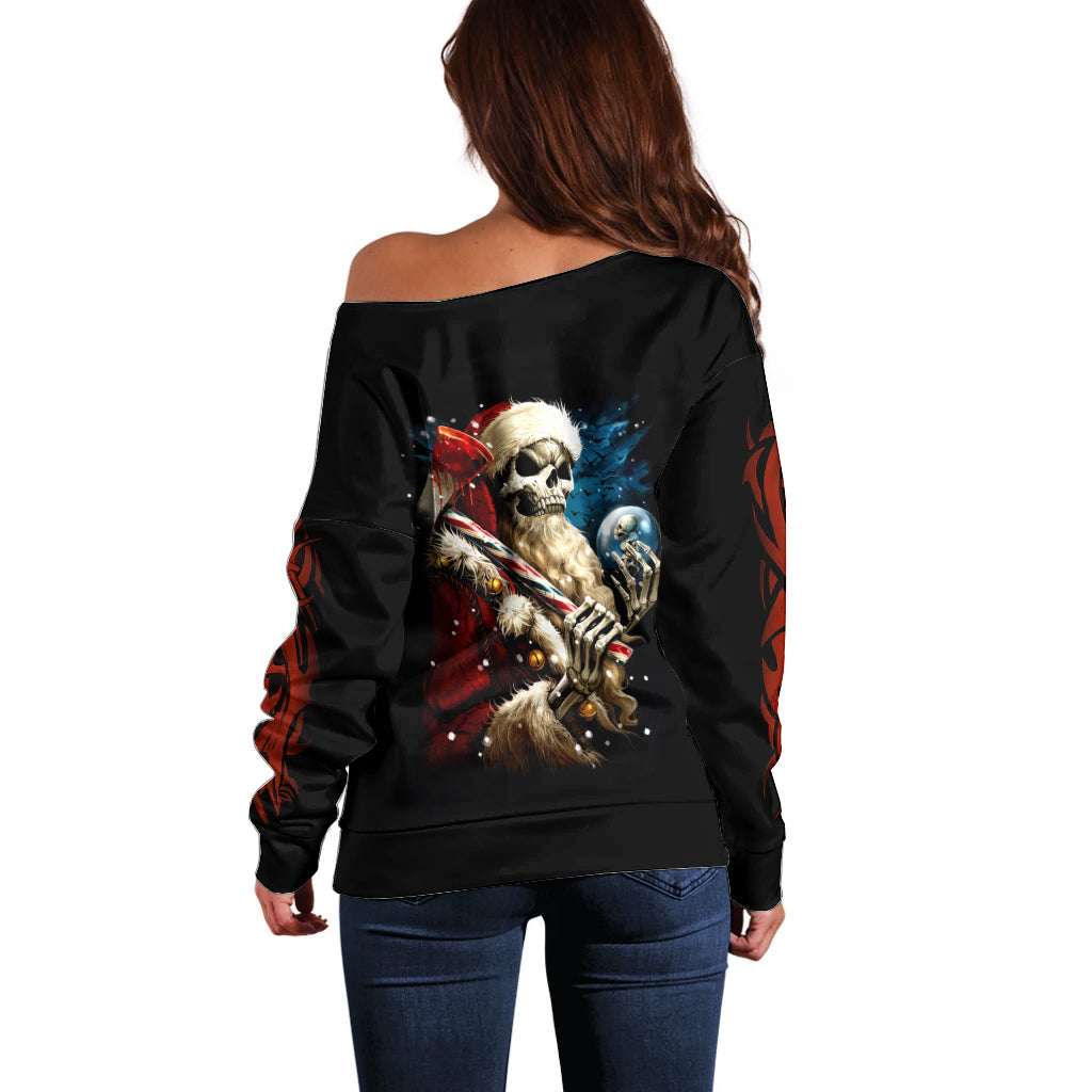 Skeleton Santa Claus Off Shoulder Sweater Santa Claus Is Coming To Town - Wonder Print Shop