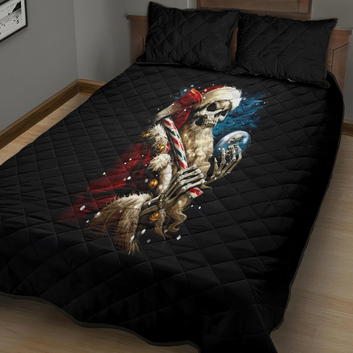 Skeleton Santa Claus Quilt Bed Set Santa Claus Is Coming To Town - Wonder Print Shop