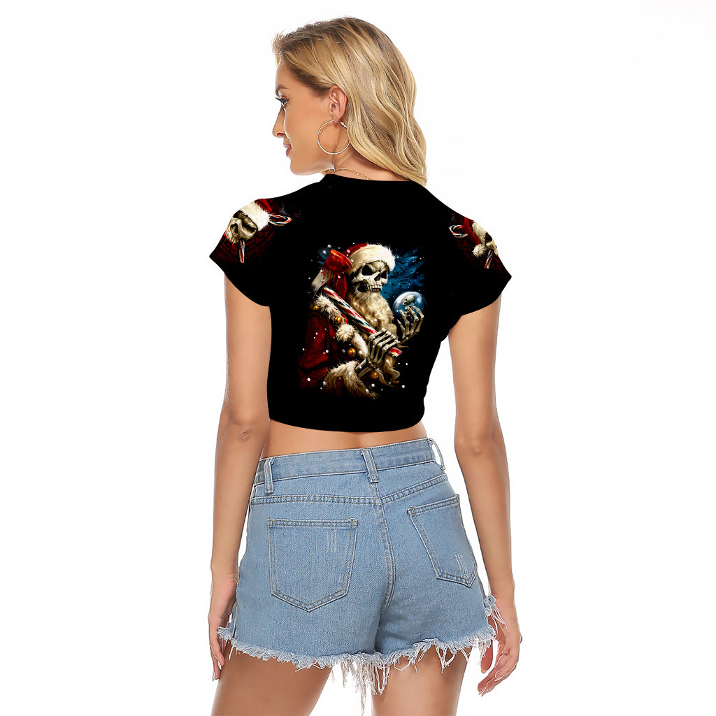 Skeleton Santa Claus Raglan Cropped T Shirt Santa Claus Is Coming To Town - Wonder Print Shop