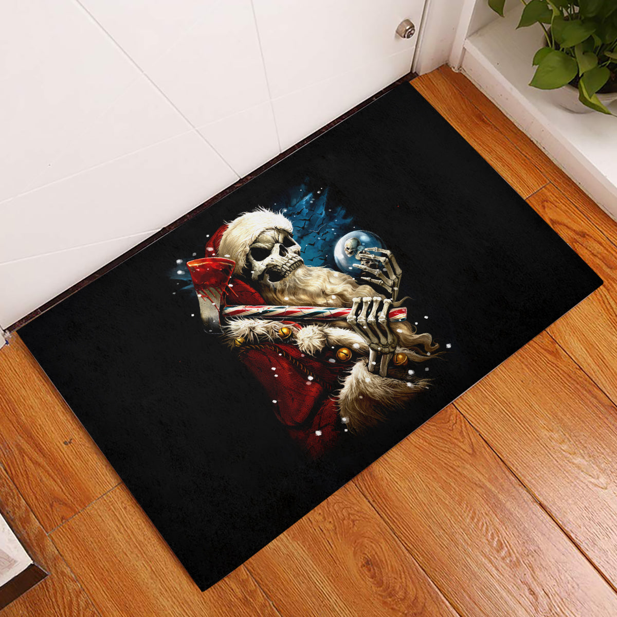 Skeleton Santa Claus Rubber Doormat Santa Claus Is Coming To Town - Wonder Print Shop