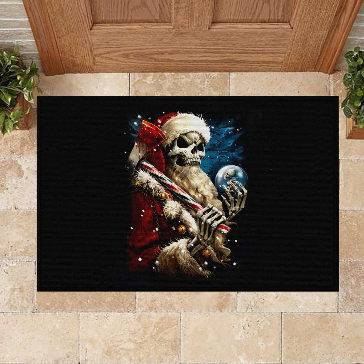 Skeleton Santa Claus Rubber Doormat Santa Claus Is Coming To Town - Wonder Print Shop