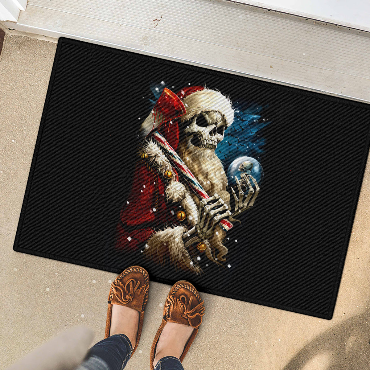 Skeleton Santa Claus Rubber Doormat Santa Claus Is Coming To Town - Wonder Print Shop