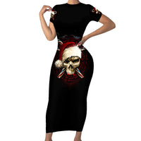 Skeleton Santa Claus Short Sleeve Bodycon Dress Santa Claus Is Coming To Town - Wonder Print Shop