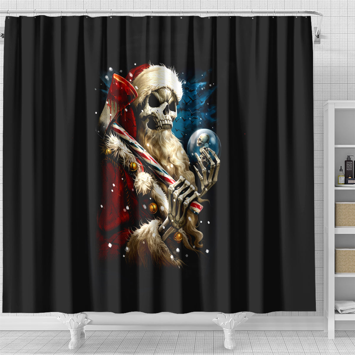 skeleton-santa-claus-shower-curtain-santa-claus-is-coming-to-town