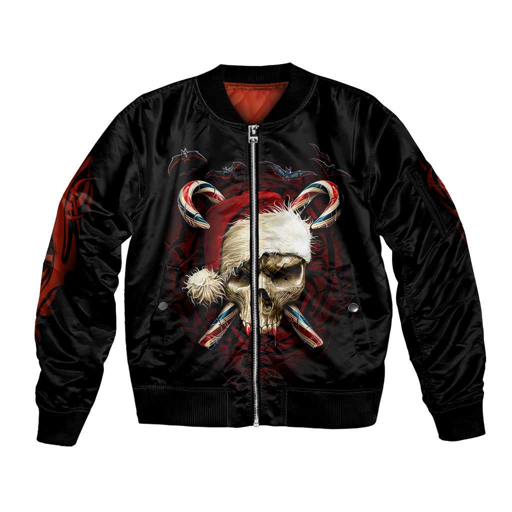 Skeleton Santa Claus Sleeve Zip Bomber Jacket Santa Claus Is Coming To Town - Wonder Print Shop