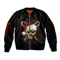 Skeleton Santa Claus Sleeve Zip Bomber Jacket Santa Claus Is Coming To Town - Wonder Print Shop
