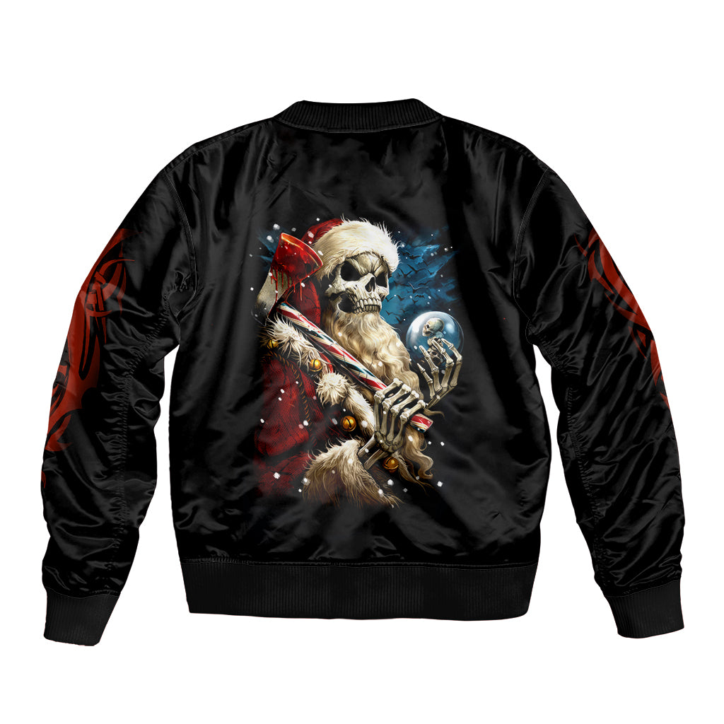 Skeleton Santa Claus Sleeve Zip Bomber Jacket Santa Claus Is Coming To Town - Wonder Print Shop