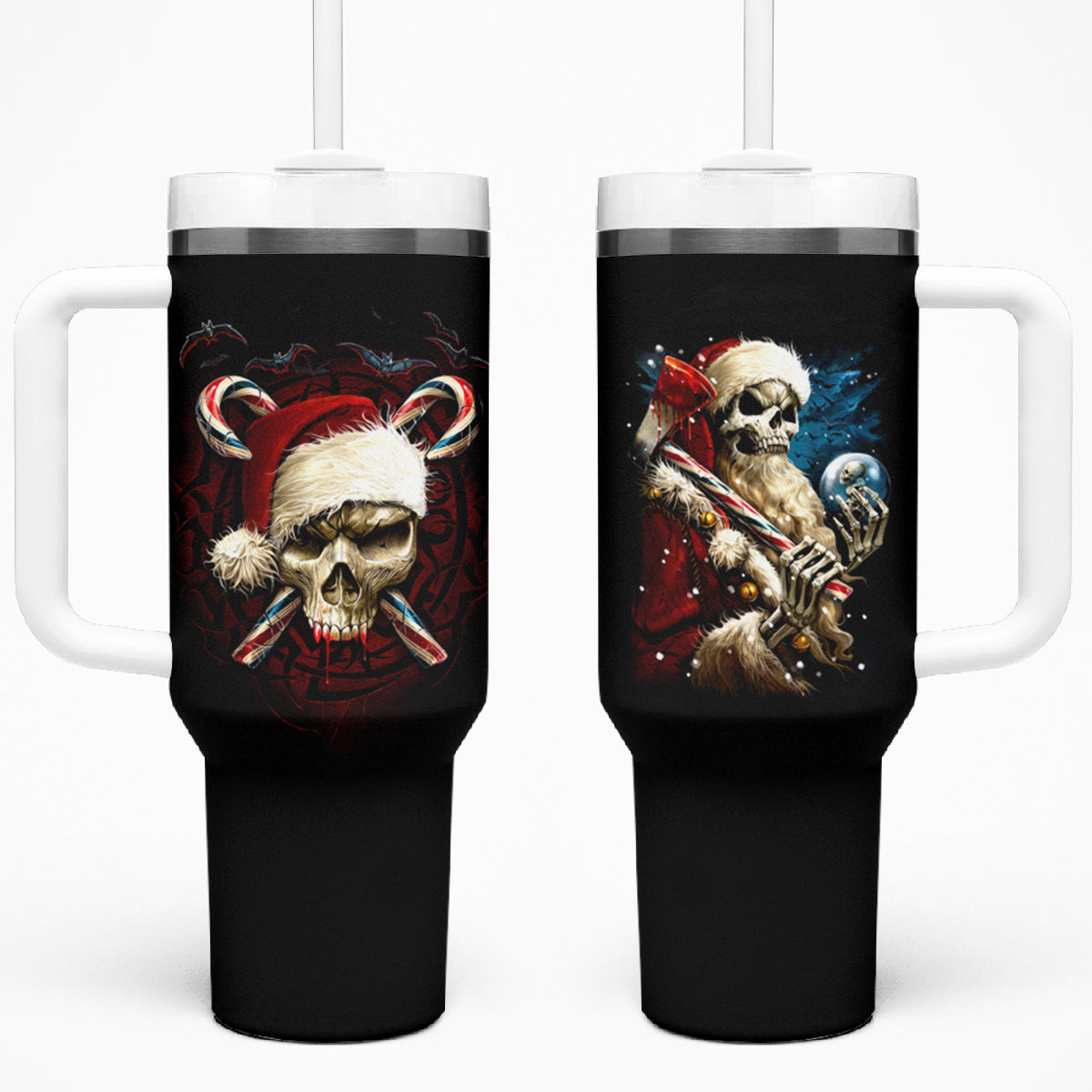 Skeleton Santa Claus Tumbler With Handle Santa Claus Is Coming To Town - Wonder Print Shop