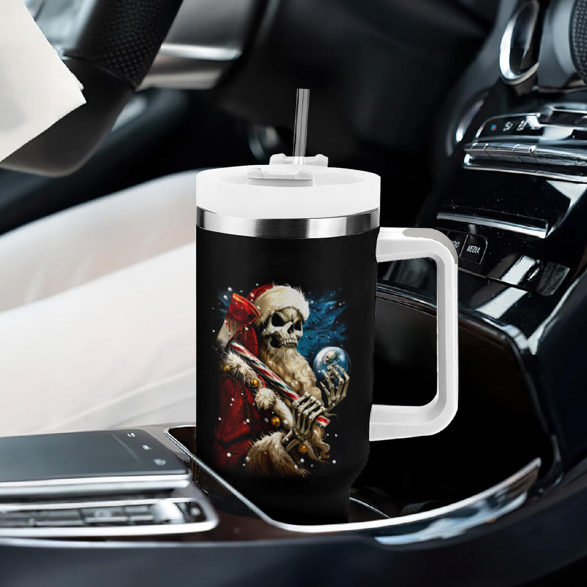 Skeleton Santa Claus Tumbler With Handle Santa Claus Is Coming To Town - Wonder Print Shop