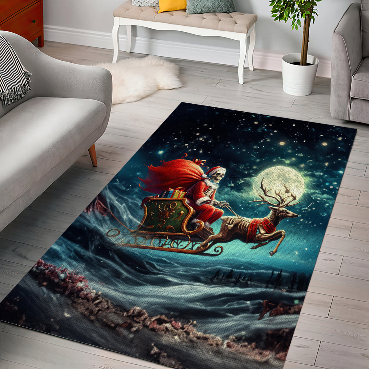 Skeleton Santa Claus Area Rug Santa Claus Is Coming To Town - Wonder Print Shop