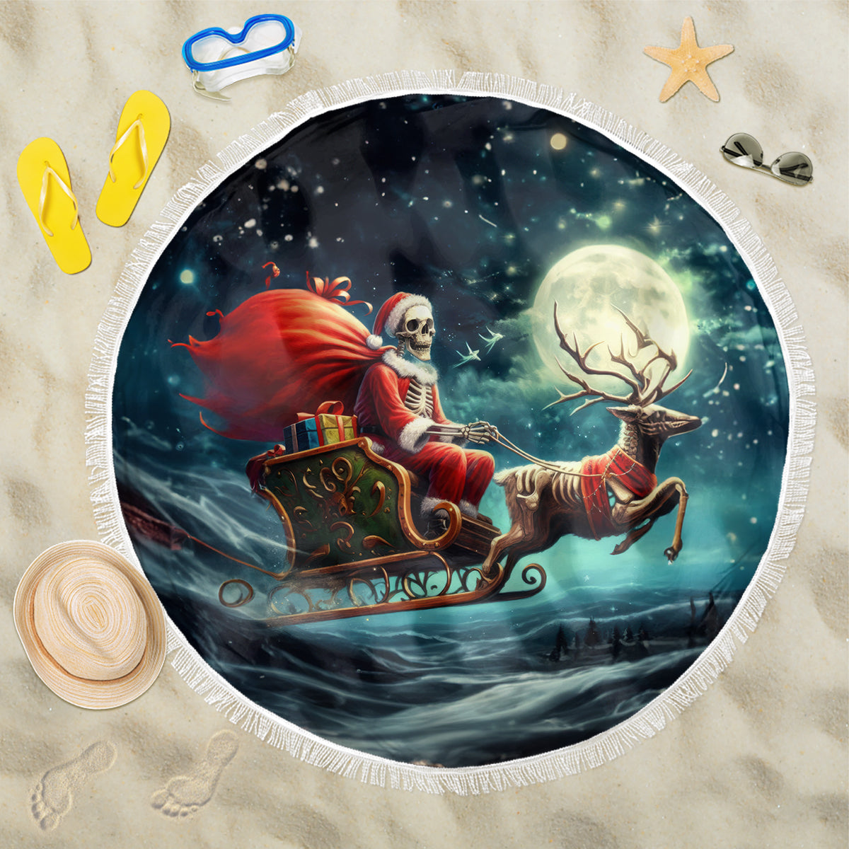 Skeleton Santa Claus Beach Blanket Santa Claus Is Coming To Town - Wonder Print Shop
