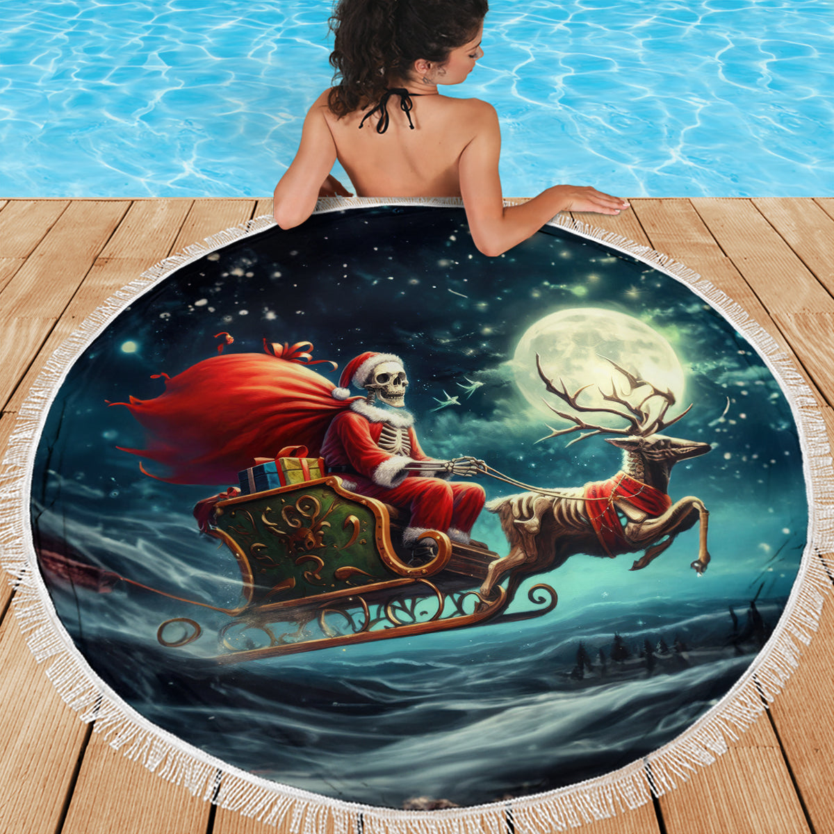 Skeleton Santa Claus Beach Blanket Santa Claus Is Coming To Town - Wonder Print Shop