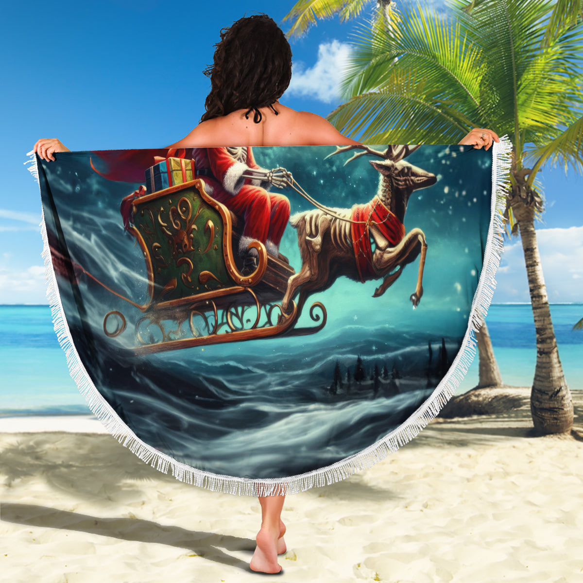 Skeleton Santa Claus Beach Blanket Santa Claus Is Coming To Town - Wonder Print Shop