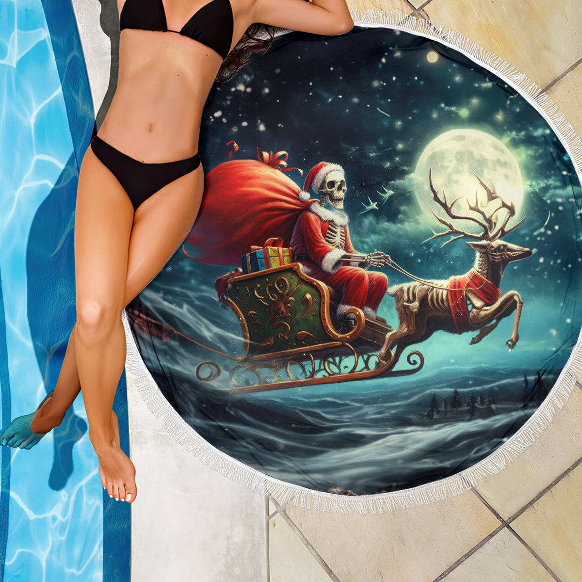 Skeleton Santa Claus Beach Blanket Santa Claus Is Coming To Town - Wonder Print Shop