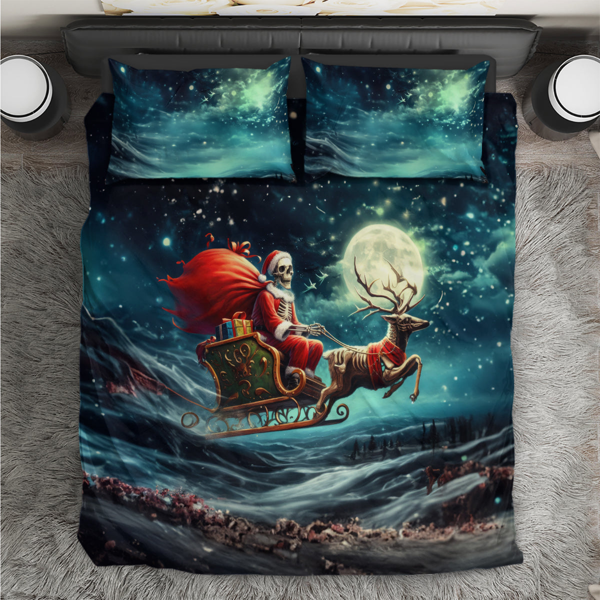 Skeleton Santa Claus Bedding Set Santa Claus Is Coming To Town - Wonder Print Shop