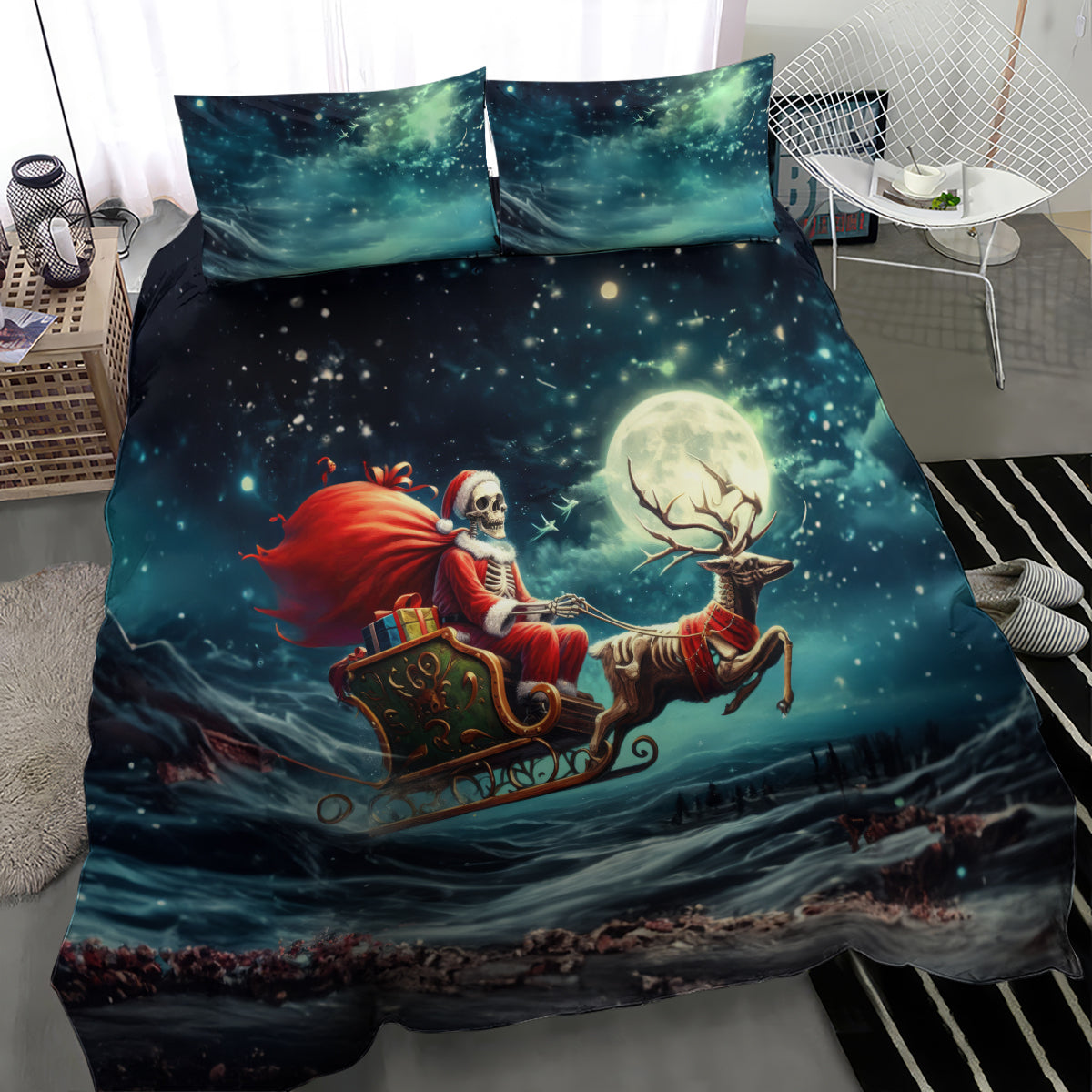 Skeleton Santa Claus Bedding Set Santa Claus Is Coming To Town - Wonder Print Shop