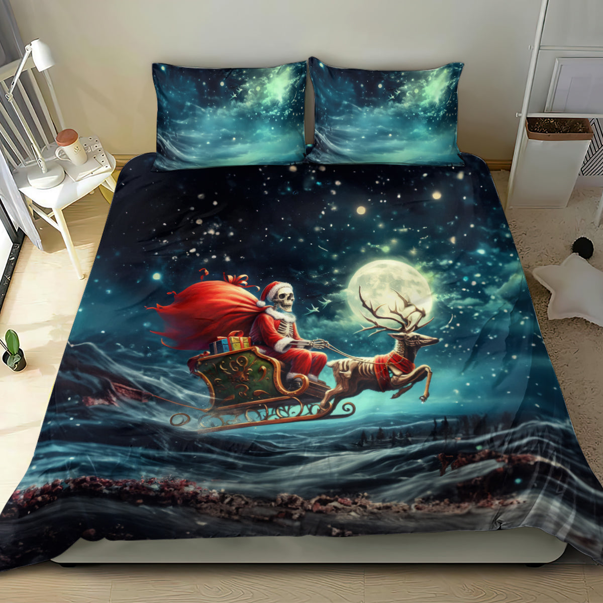 Skeleton Santa Claus Bedding Set Santa Claus Is Coming To Town - Wonder Print Shop