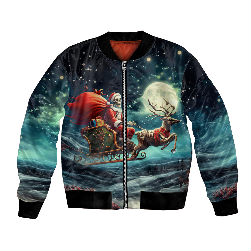 Skeleton Santa Claus Bomber Jacket Santa Claus Is Coming To Town - Wonder Print Shop