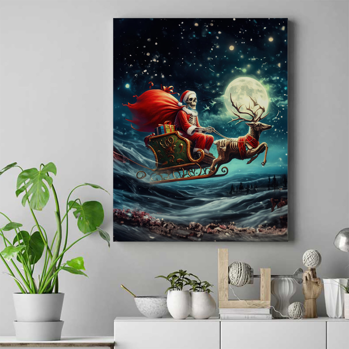 Skeleton Santa Claus Canvas Wall Art Santa Claus Is Coming To Town - Wonder Print Shop