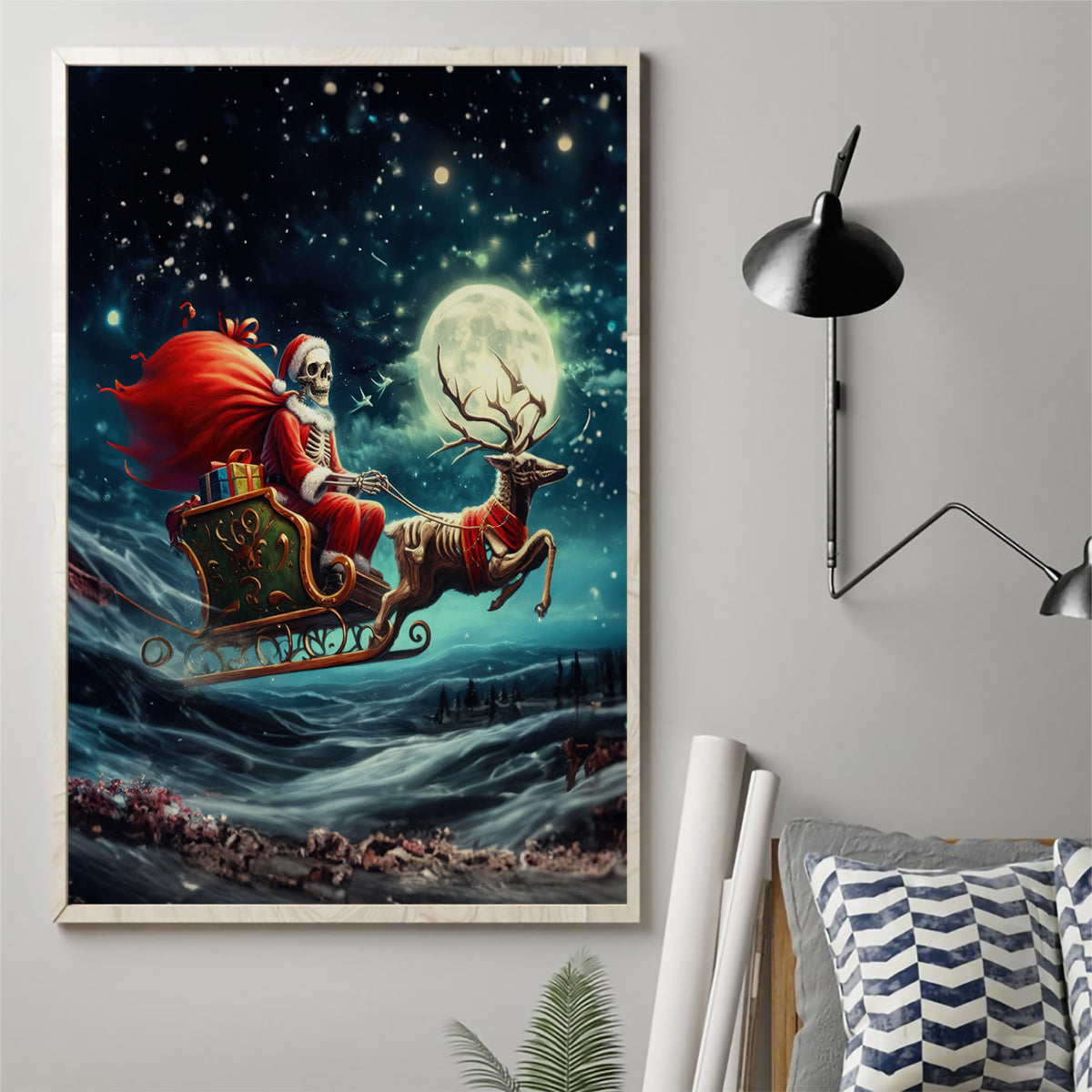Skeleton Santa Claus Canvas Wall Art Santa Claus Is Coming To Town - Wonder Print Shop