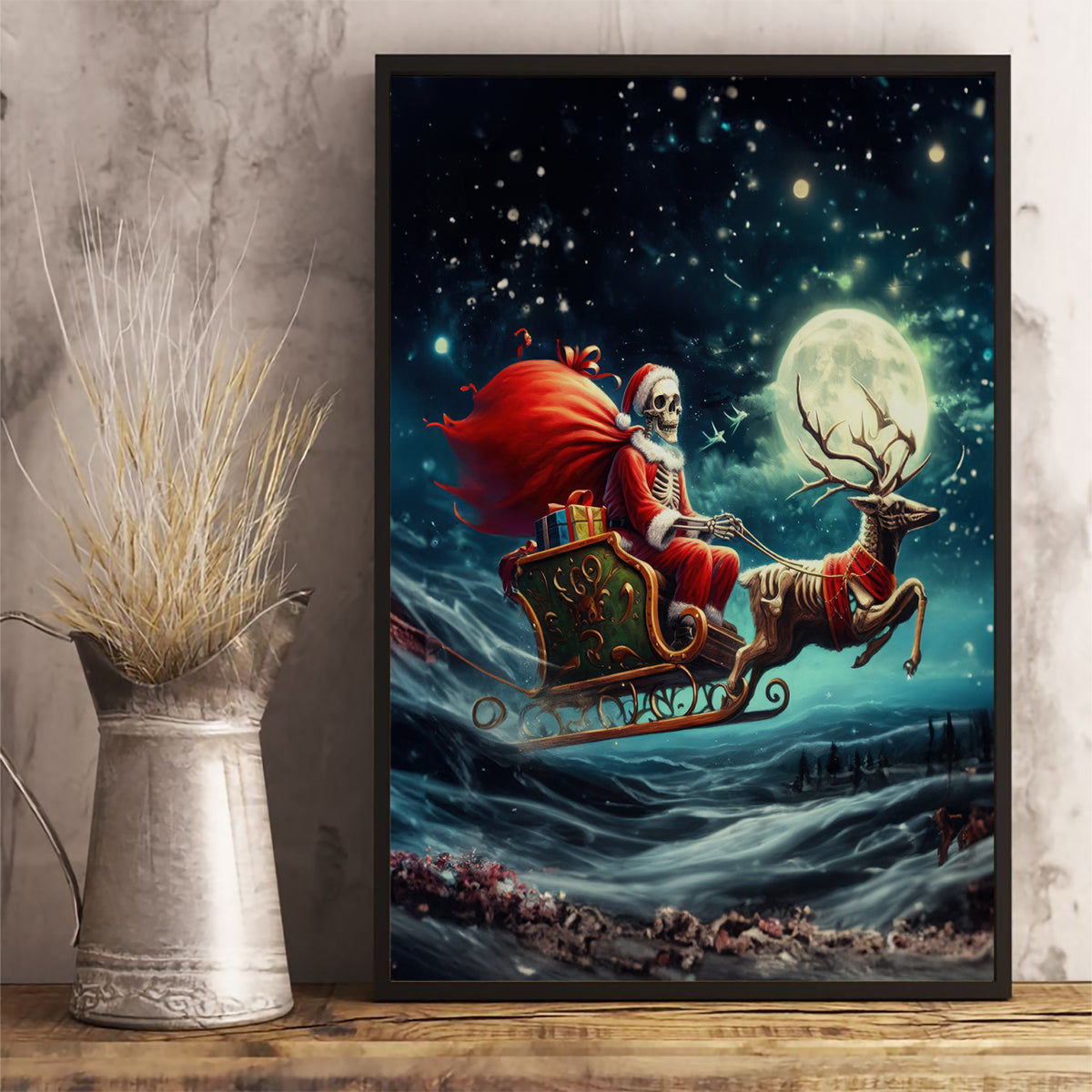 Skeleton Santa Claus Canvas Wall Art Santa Claus Is Coming To Town - Wonder Print Shop