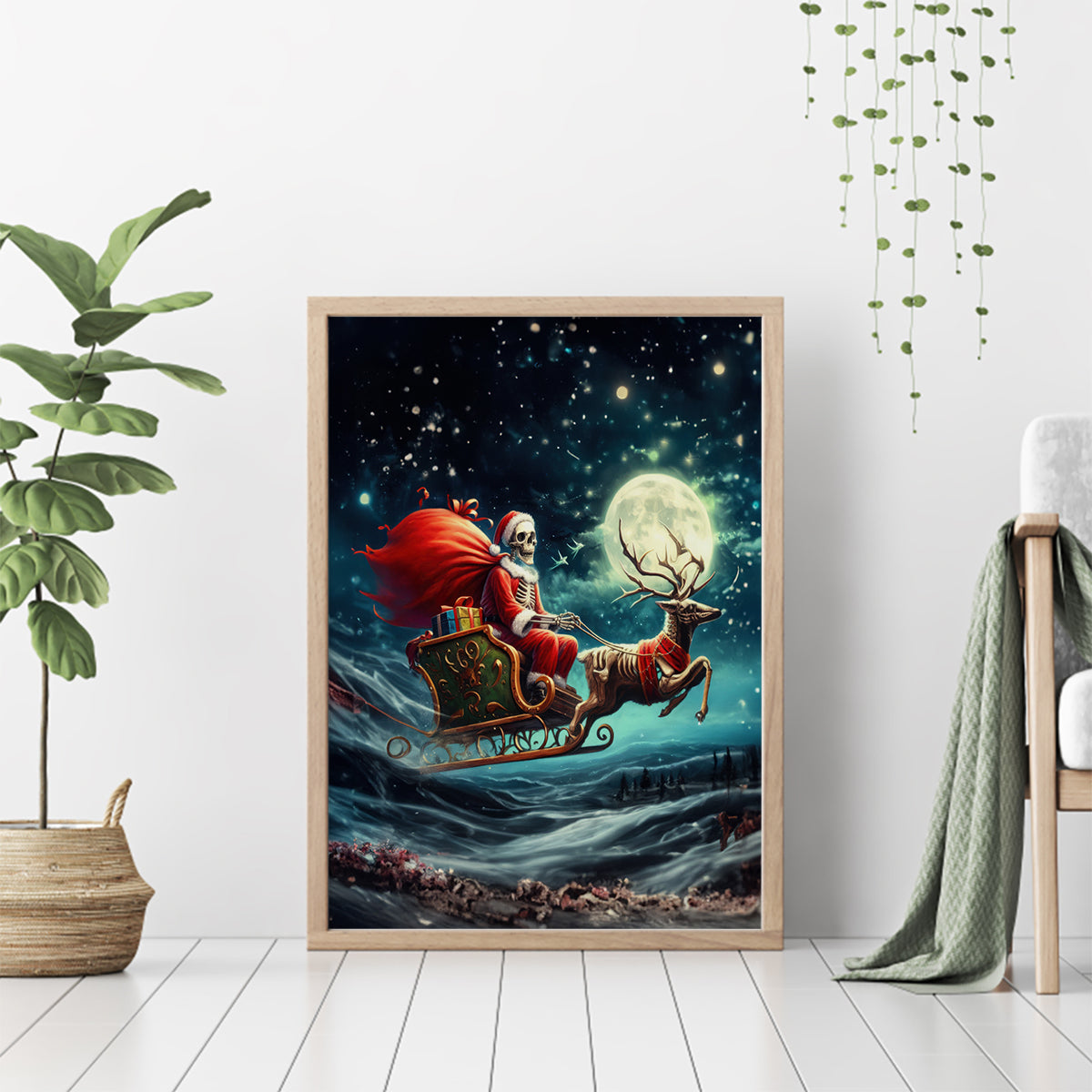 Skeleton Santa Claus Canvas Wall Art Santa Claus Is Coming To Town - Wonder Print Shop