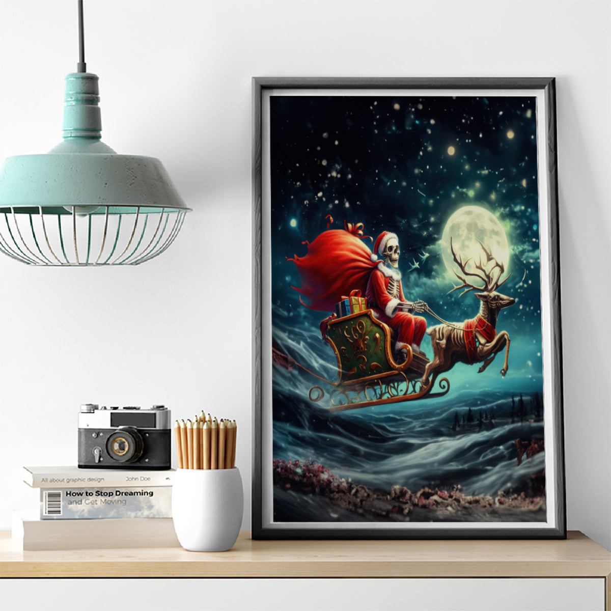Skeleton Santa Claus Canvas Wall Art Santa Claus Is Coming To Town - Wonder Print Shop