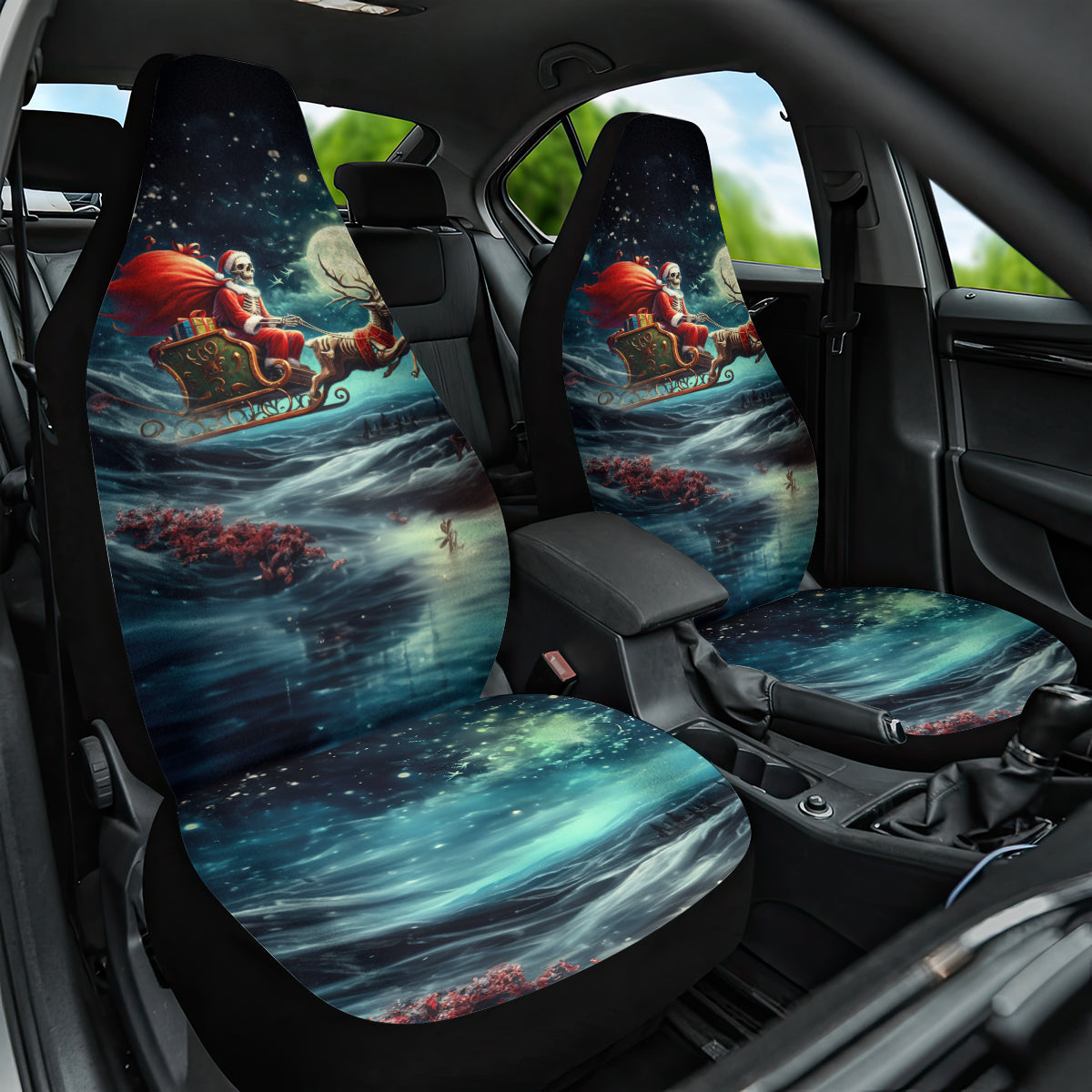 Skeleton Santa Claus Car Seat Cover Santa Claus Is Coming To Town - Wonder Print Shop